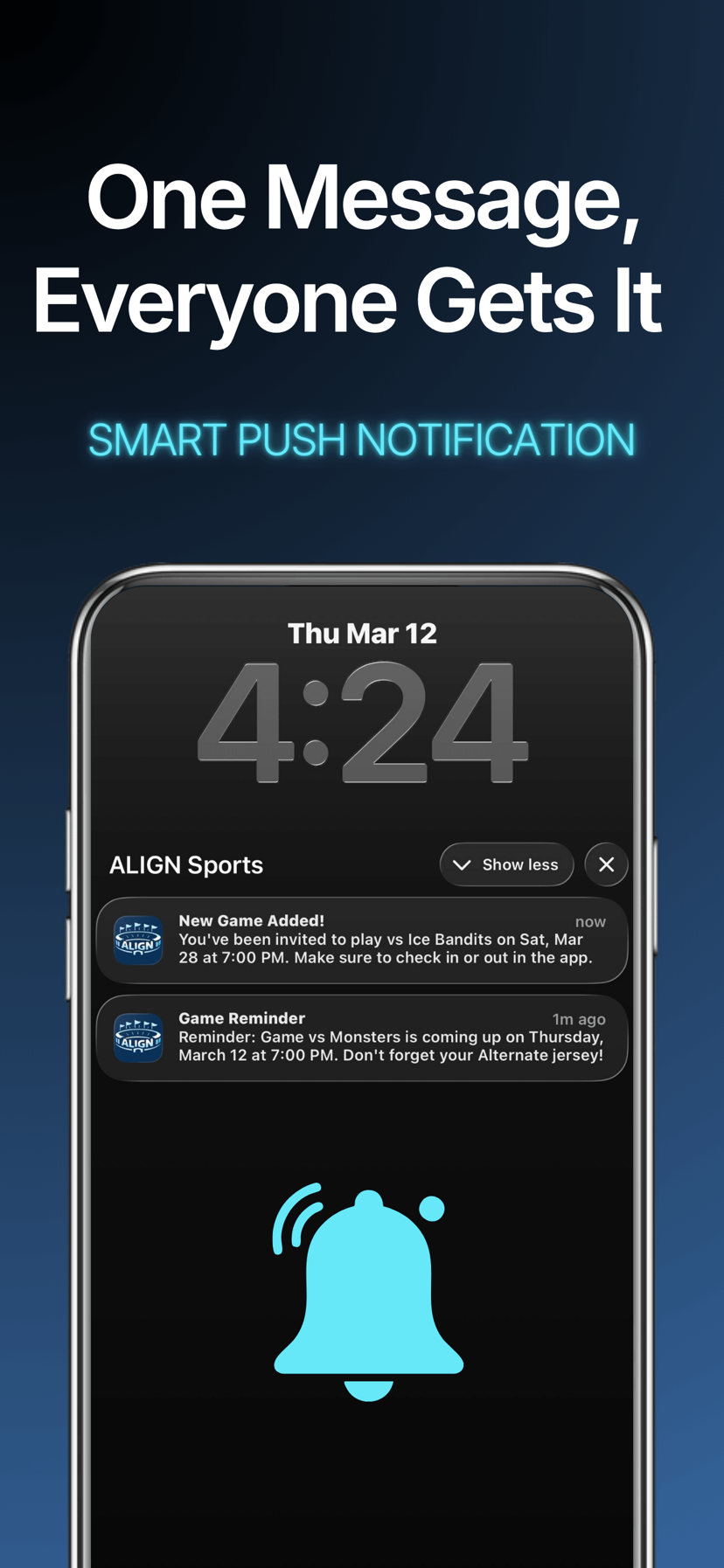 Push notifications for games, lineups, and payments